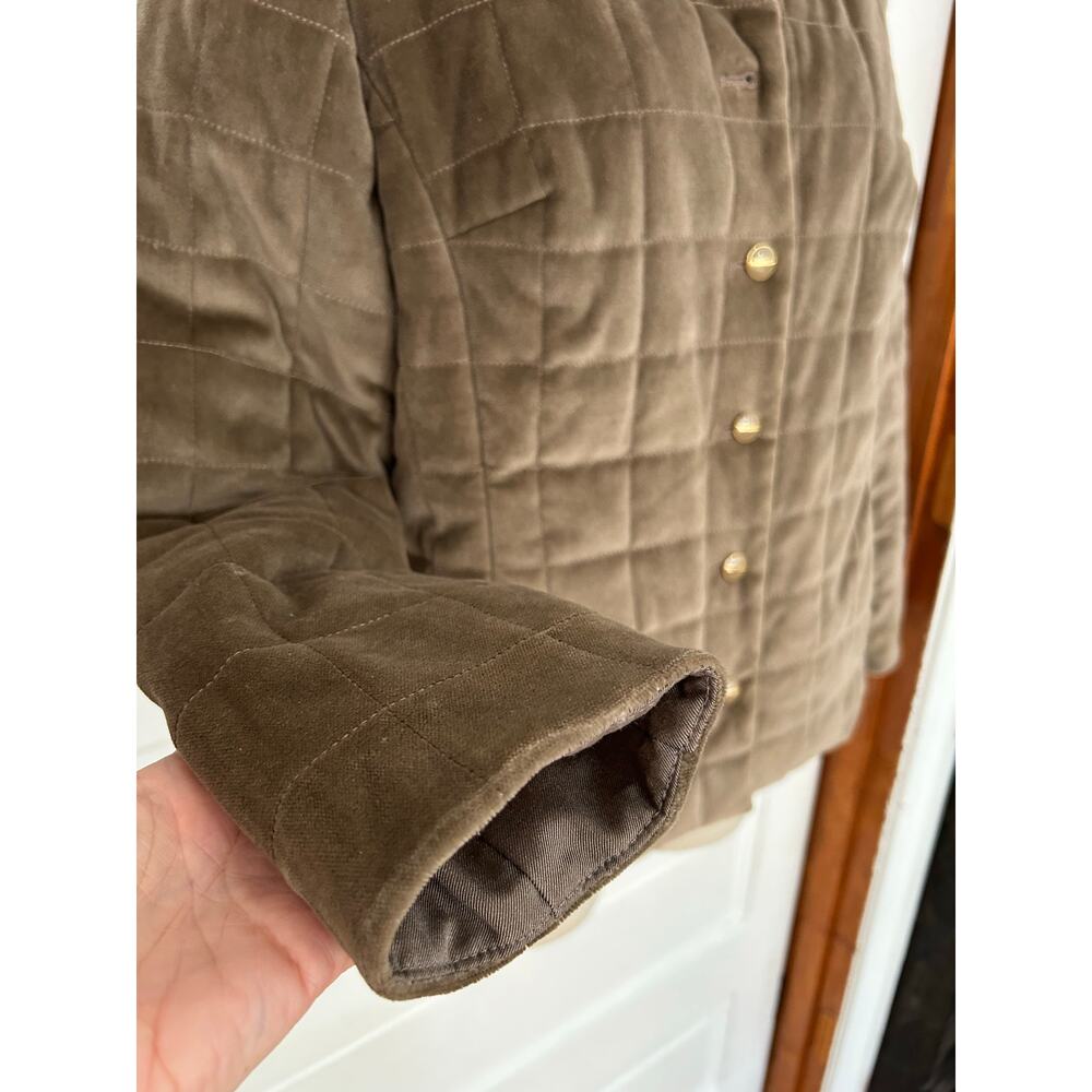 St John Sport by Marie Gray Quilted Puffer Jacket Brown Tan Velvet Size P Flaw - Picture 3 of 12
